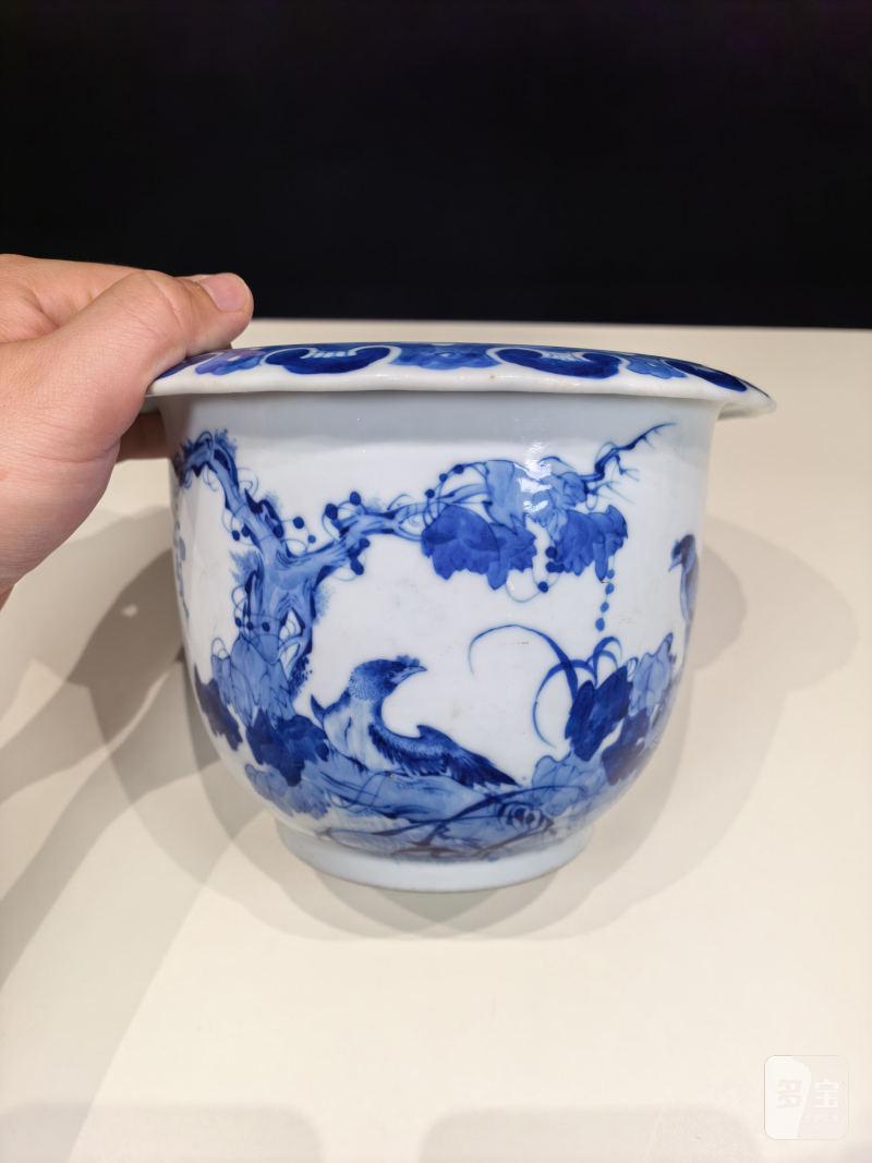 民国 王步风格青花花鸟纹花盆 - 图3